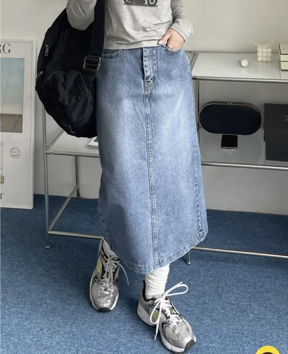 보아 데일리 워싱 롱 데님 스커트